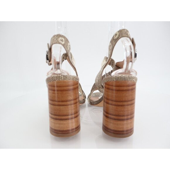 Via Spiga Italy Women's Sandal Size 9 Round Heel Strappy Tan Snake Print Leather - Picture 4 of 10